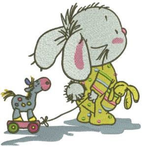 Rabbit's loving toys embroidery design