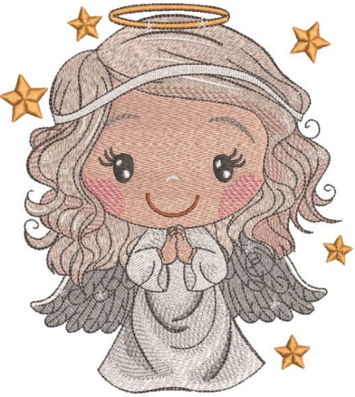 Baby angel with gold star embroidery design