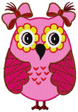 Pink owl machine embroidery design