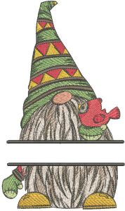 Dwarf with bird monogram embroidery design
