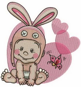 Baby in bunny hat embroidery design