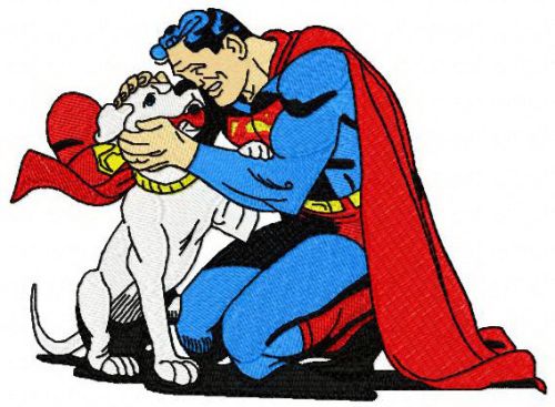 Superman with Krypto machine embroidery design