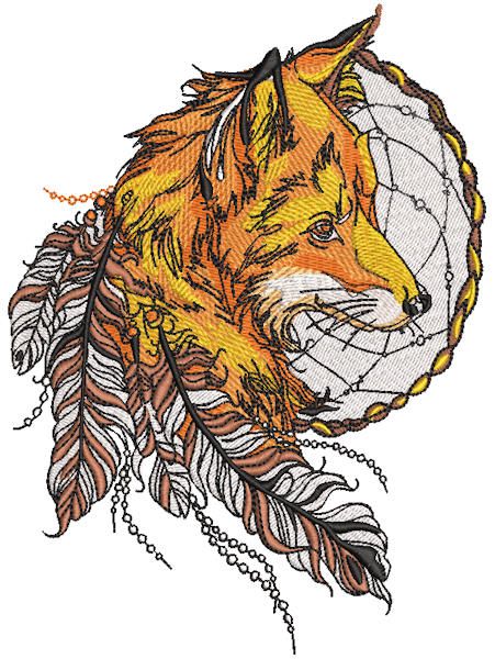 Fox and dreamcatcher machine embroidery design