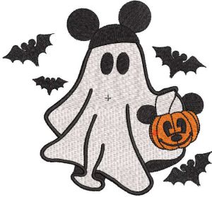 Ghost Mickey with pumpkin bag embroidery design