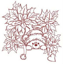 Teddy bear in flowerbed embroidery design