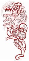 Cheshire cat near labyrinth embroidery design