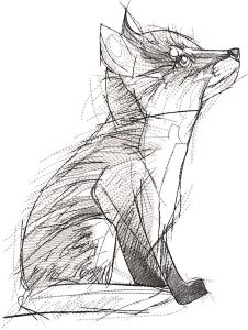 Diseño de bordado de boceto en escala de grises de Fox