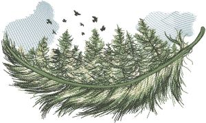 Diseño de bordado de plumas del bosque.