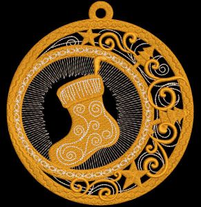 Diseño de bordado de calcetín navideño de bola de oro