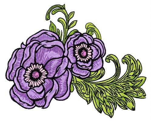 Purple peonies machine embroidery design