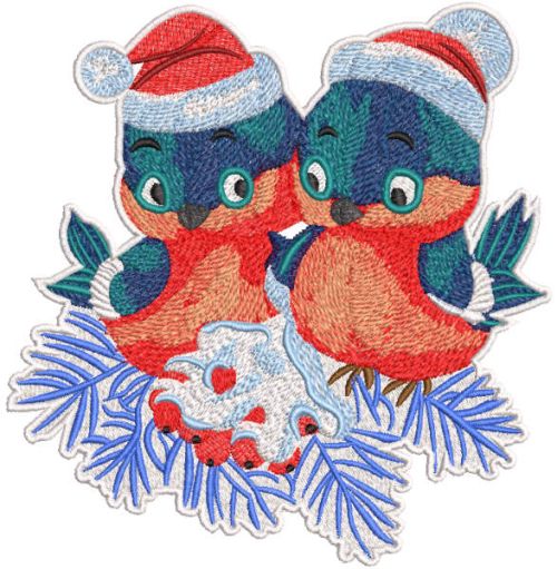 Two christmas birds embroidery design