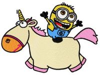 Minion riding unicorn embroidery design