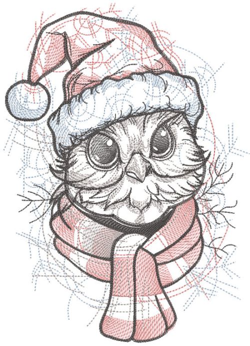 Santa owl wit knitted scarf embroidery design