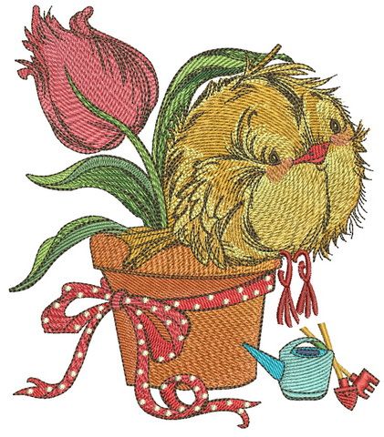 Birdie and tulip machine embroidery design 