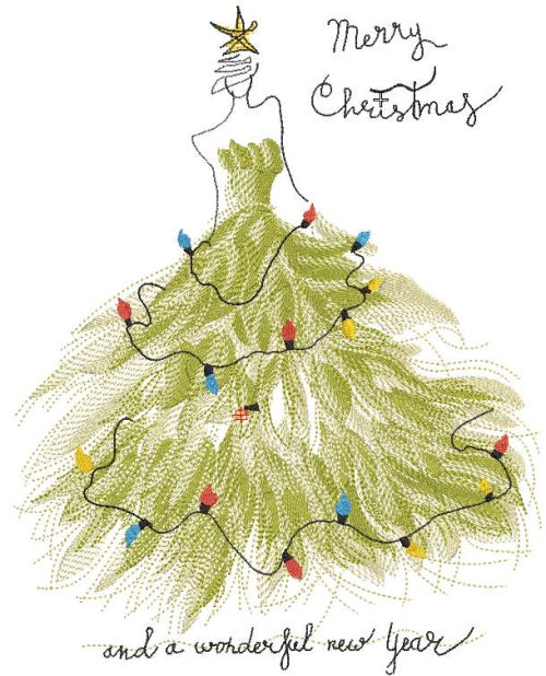 Christmas tree lady embrioidery design