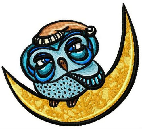 Sleepy owl on the moon machine embroidery design