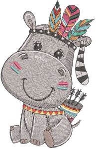 Hippo indian with bow and arrow embroidery design
