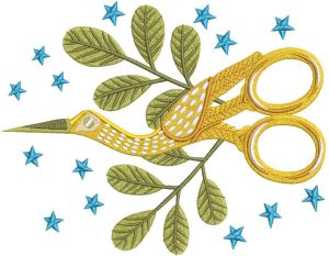 Golden crane scissors embroidery design