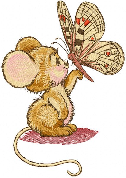 Mouse and butterfly machine embroidery design