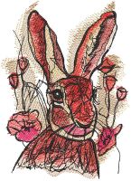 Rabbit among tulips embroidery design