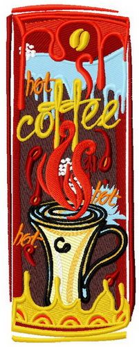 Hot coffee machine embroidery design