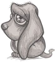 Sad puppy grayscale embroidery design