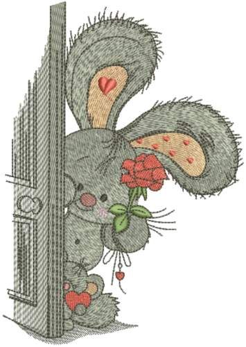 Bunny with flower in open door embroidery design