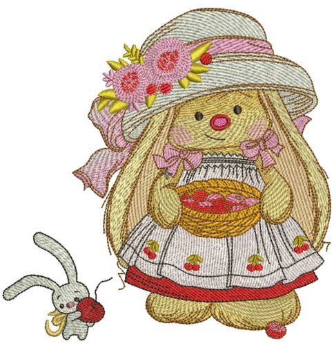 Bunny Mi with basket machine embroidery design
