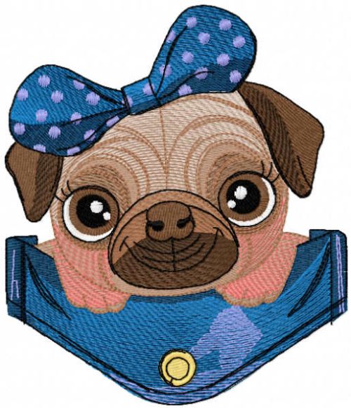 Small cute pug dog embroidery design