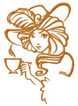 Retro girl with coffee cup 2 embroidery design
