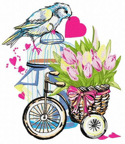 Basket with tulips machine embroidery design