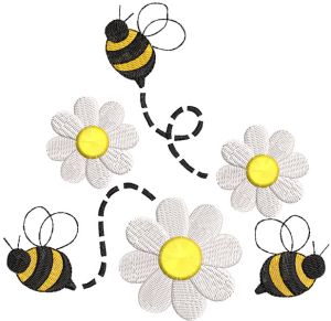 Bumble Bee and Daisy Flowers embroidery design