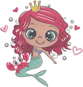 Princess mermaid with crab embroidery design