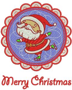 Santa skating badge embroidery design