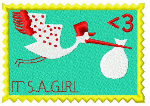 Postage stamp It's a girl machine embroidery design