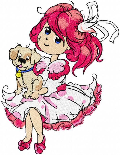 Malvina with puppy embroidery design