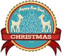 Two Deer Christmas Label embroidery design
