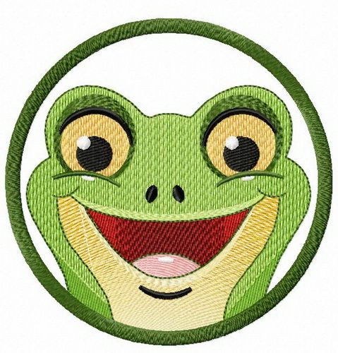 Smiling frog in frame machine embroidery design