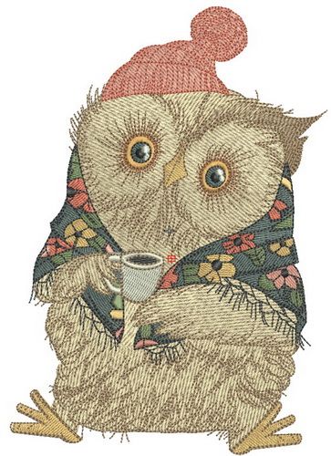 Granny owl's morning machine embroidery design