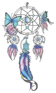 Dreamcatcher with two butterflies embroidery design