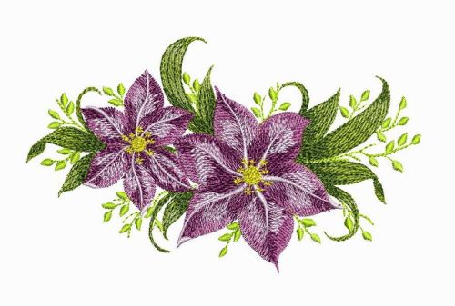 Violet flowers machine embroidery design