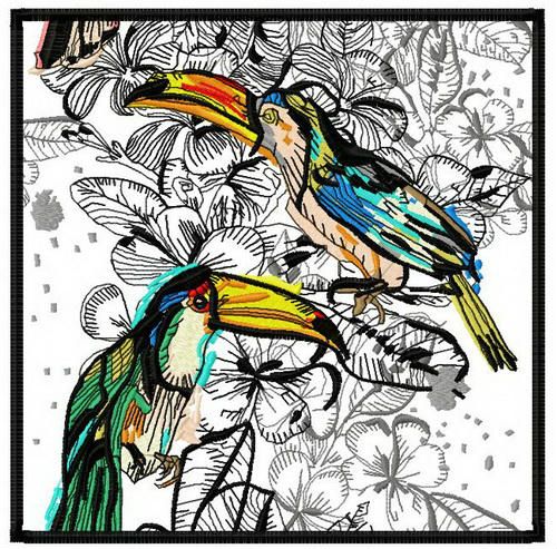 Toucan couple machine embroidery design