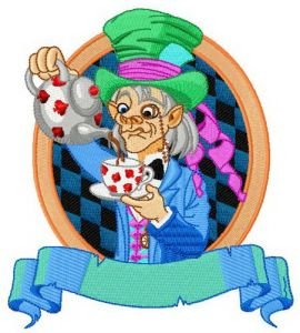Mad Hatter with tea pot embroidery design