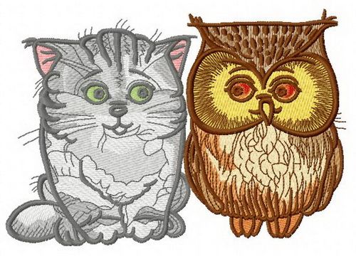 Cat and owl 2 machine embroidery design