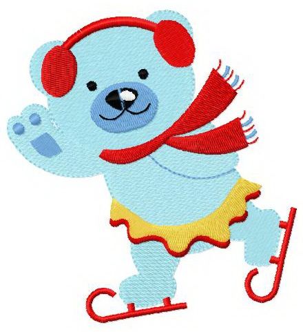 Blue bear skating 2 machine embroidery design