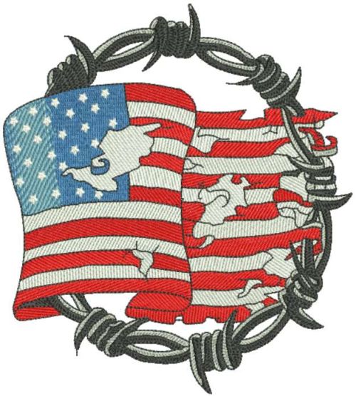 American flag barb wire embroidery design