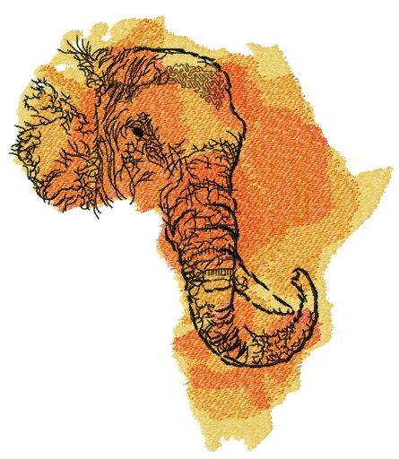African elephant map machine embroidery design