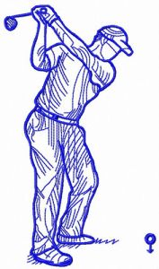 Golfer swungs embroidery design