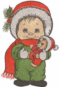 Christmas boy with teddy bear embroidery design