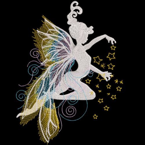 Rainbow fairy magic stars embroidery design
